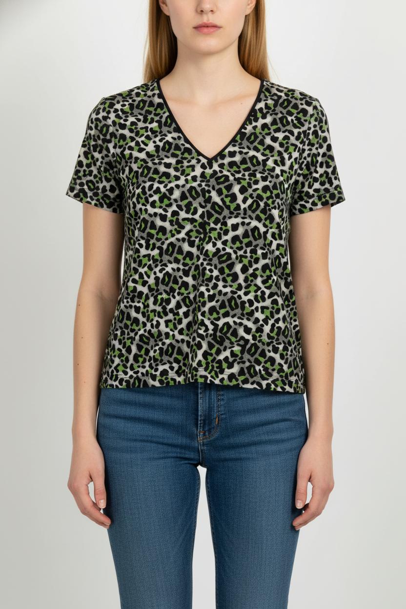 T-shirt Léopard Vert et Noir - Taille M/38 de la marque Indies | PARAD105620 - Vendu par Paradigme - Image 1