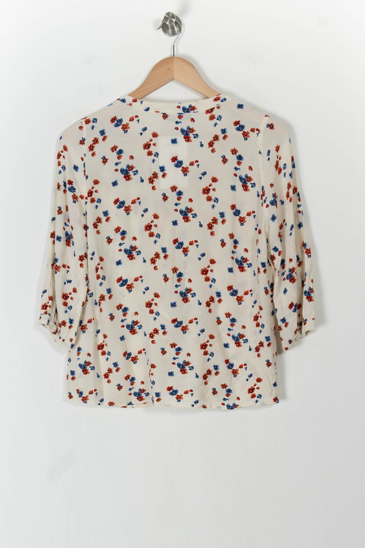 Blouse Écrue à Fleurs Rouges et Bleues - Taille S/36 de la marque Gerard Darel | PARAD105627 - Vendu par Paradigme - Image 4