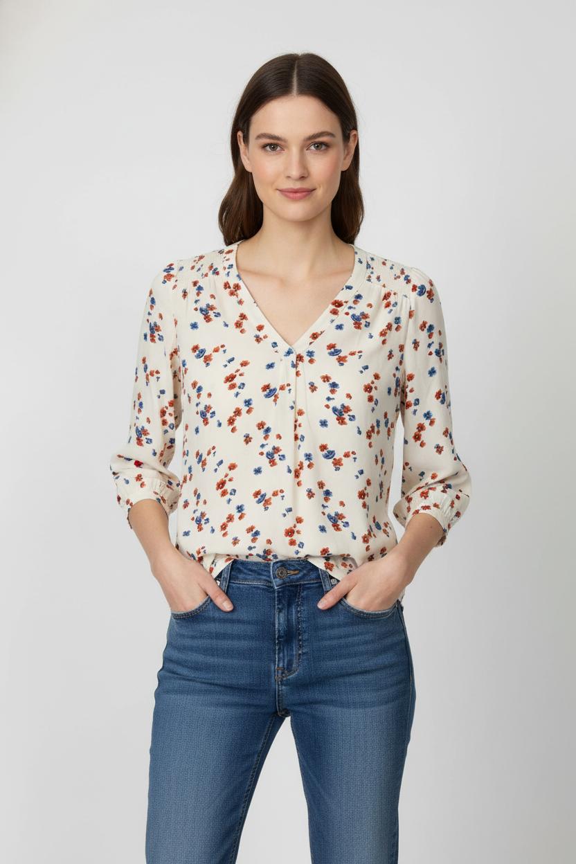 Blouse Écrue à Fleurs Rouges et Bleues - Taille S/36 de la marque Gerard Darel | PARAD105627 - Vendu par Paradigme - Image 1