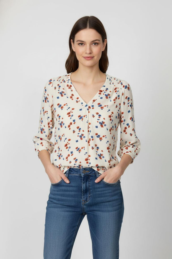 Blouse Écrue à Fleurs Rouges et Bleues - Taille S/36 de la marque Gerard Darel | PARAD105627 - Vendu par Paradigme - Image 1