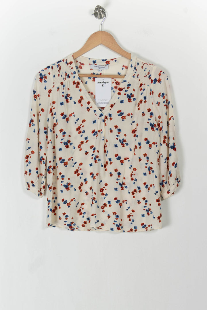 Blouse Écrue à Fleurs Rouges et Bleues - Taille S/36 de la marque Gerard Darel | PARAD105627 - Vendu par Paradigme - Image 2