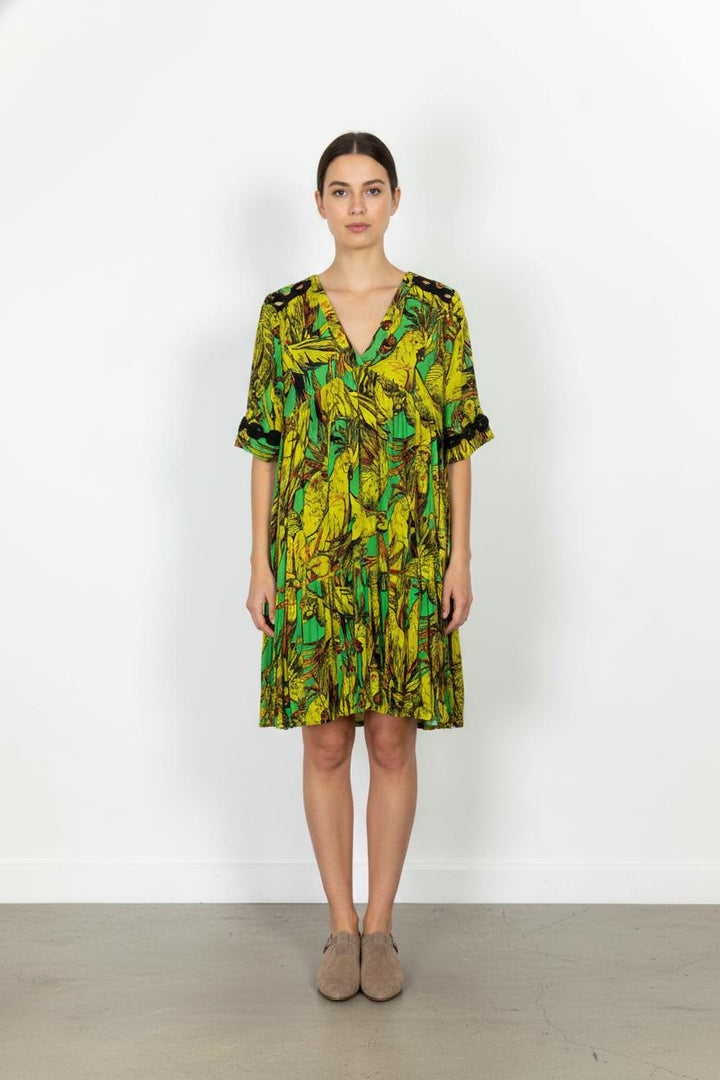 Robe Midi Verte et Jaune - Taille S/36 de la marque Indies | PARAD105660 - Vendu par Paradigme - Image 1