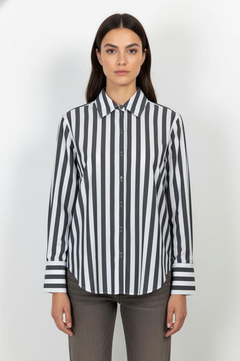 Chemise Rayée Noire et Blanche - Taille XL/42 de la marque Tara Jarmon | PARAD105670 - Vendu par Paradigme - Image 1