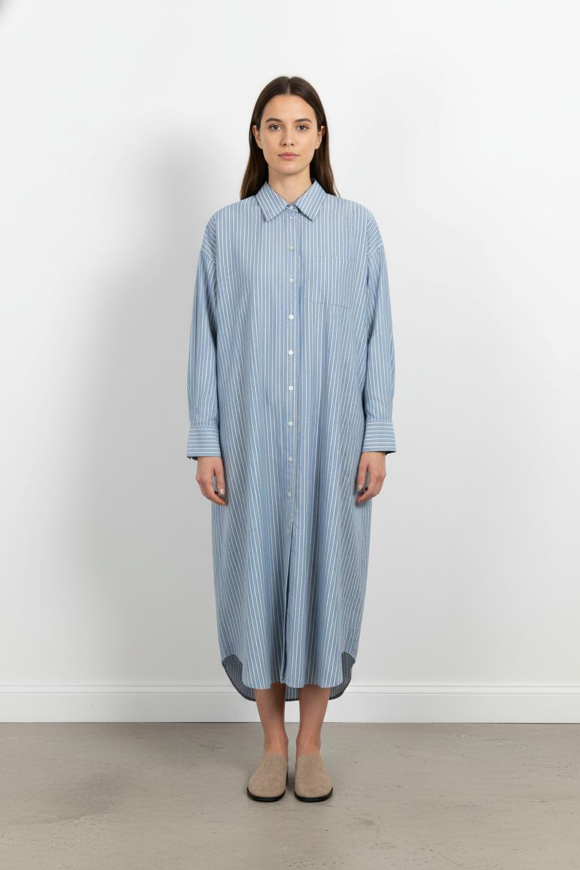 Robe Chemise Longue Bleue et Blanche - Taille XS/34 de la marque Bellerose | PARAD105708 - Vendu par Paradigme - Image 1