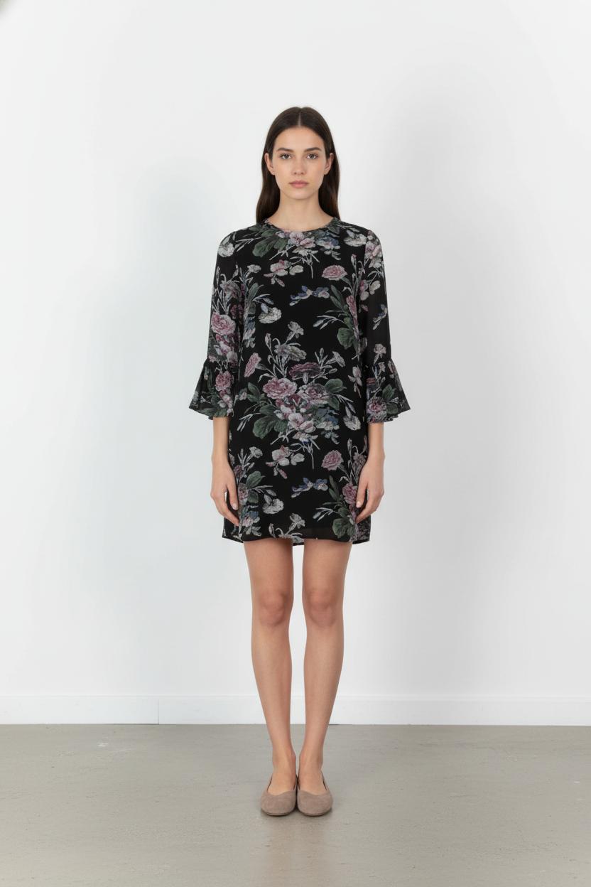 Robe Fleurie Noire - Taille S/36 de la marque Ganni | PARAD105712 - Vendu par Paradigme - Image 1