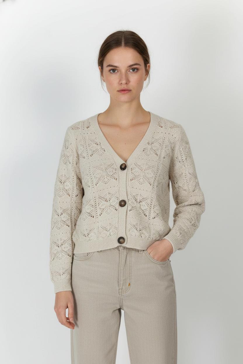 Cardigan Beige - Taille S/36 de la marque La Fée Maraboutée | PARAD105760 - Vendu par Paradigme - Image 1