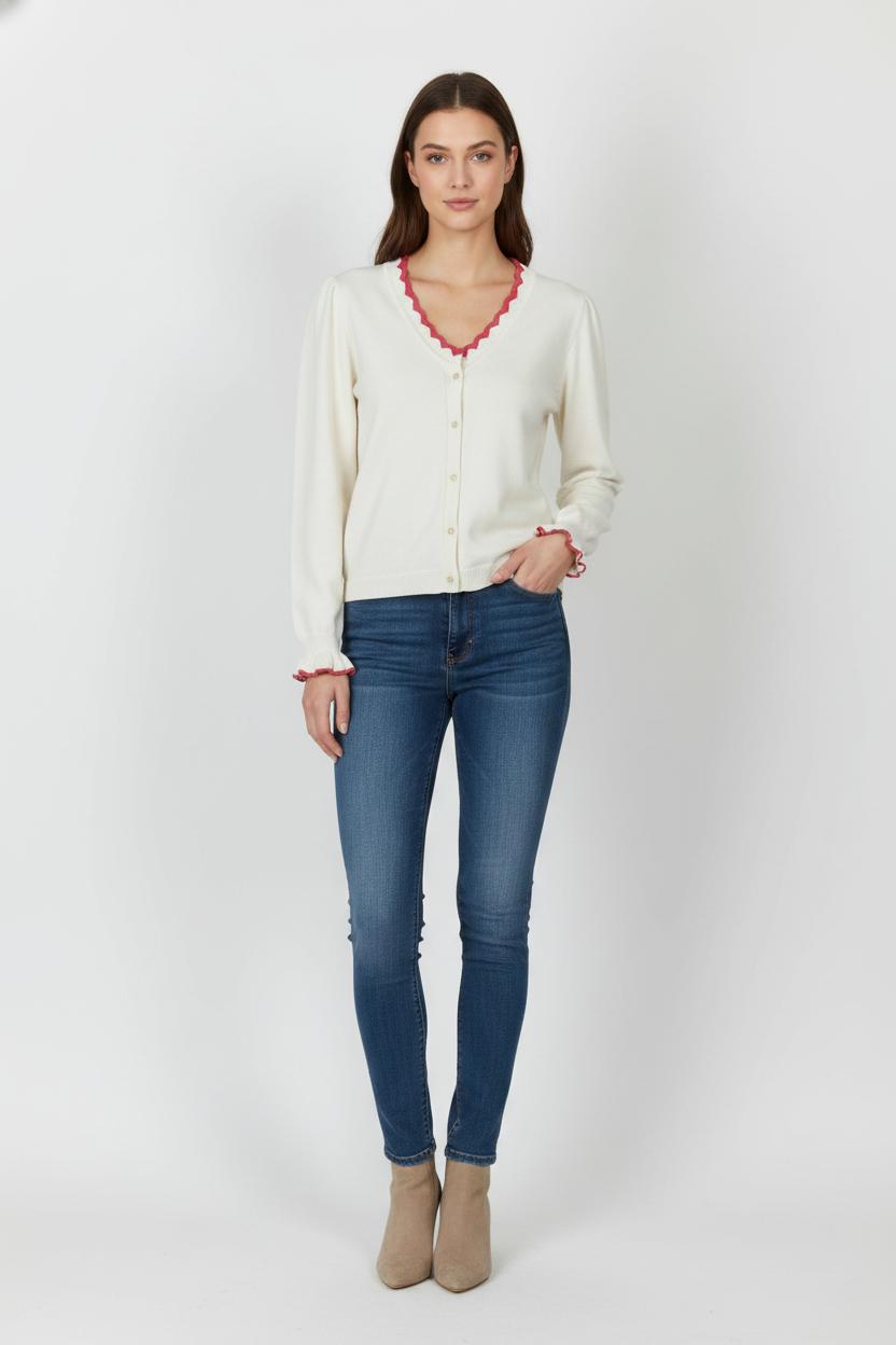 Cardigan Beige et Rouge - Taille M/38 de la marque I.Code | PARAD105811 - Vendu par Paradigme - Image 1