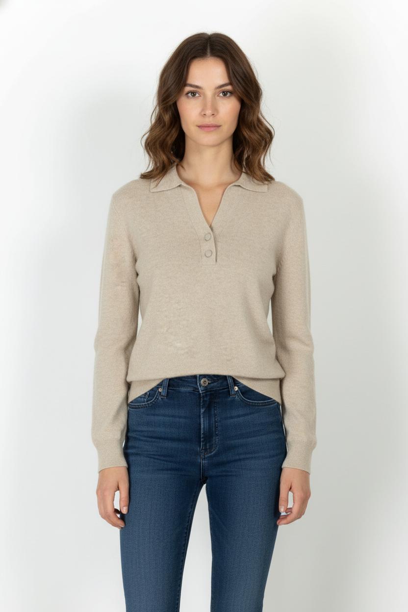 Pull Col Polo Beige - Taille S/36 de la marque Caroll | PARAD105813 - Vendu par Paradigme - Image 1