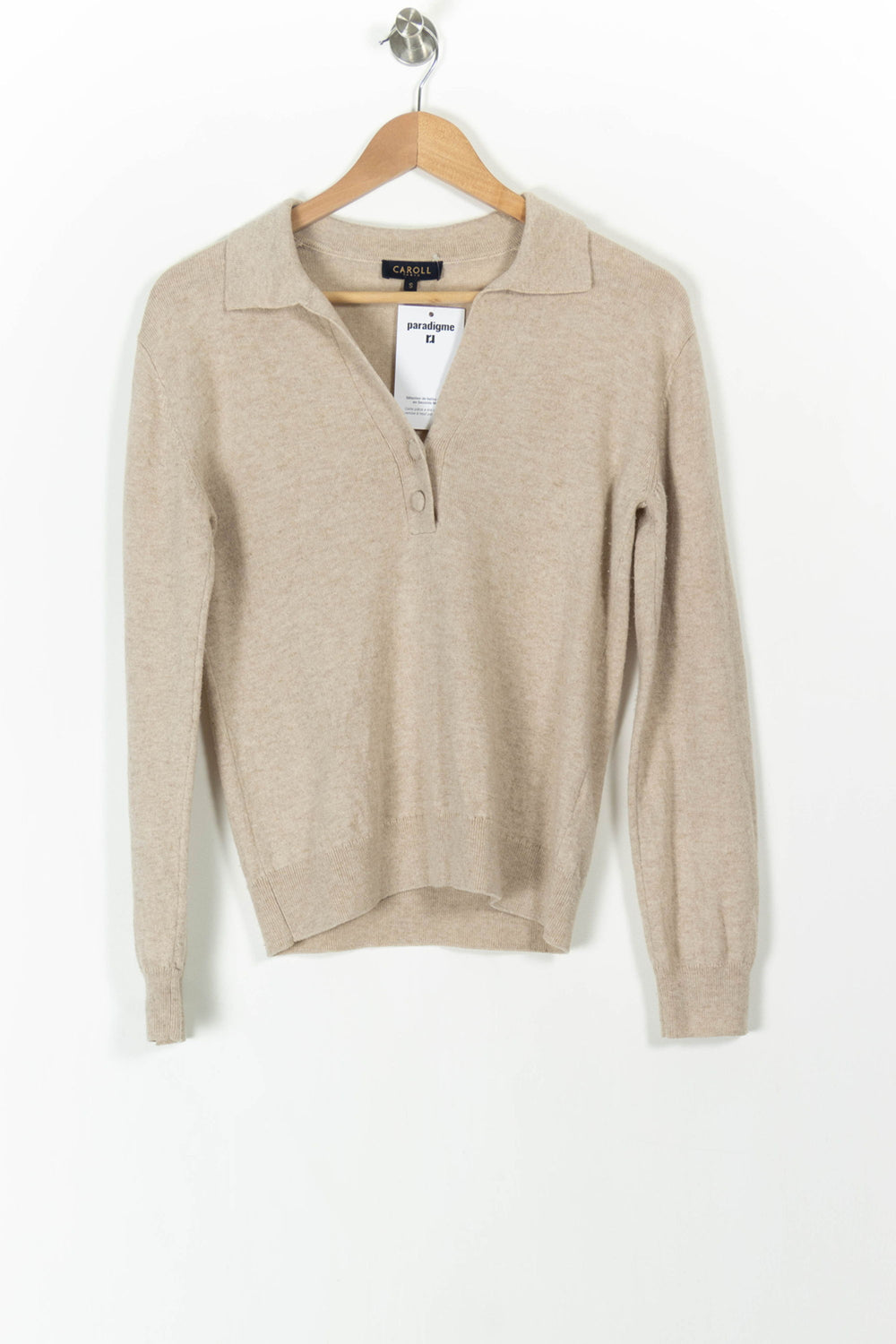 Pull Col Polo Beige - Taille S/36 de la marque Caroll | PARAD105813 - Vendu par Paradigme - Image 2