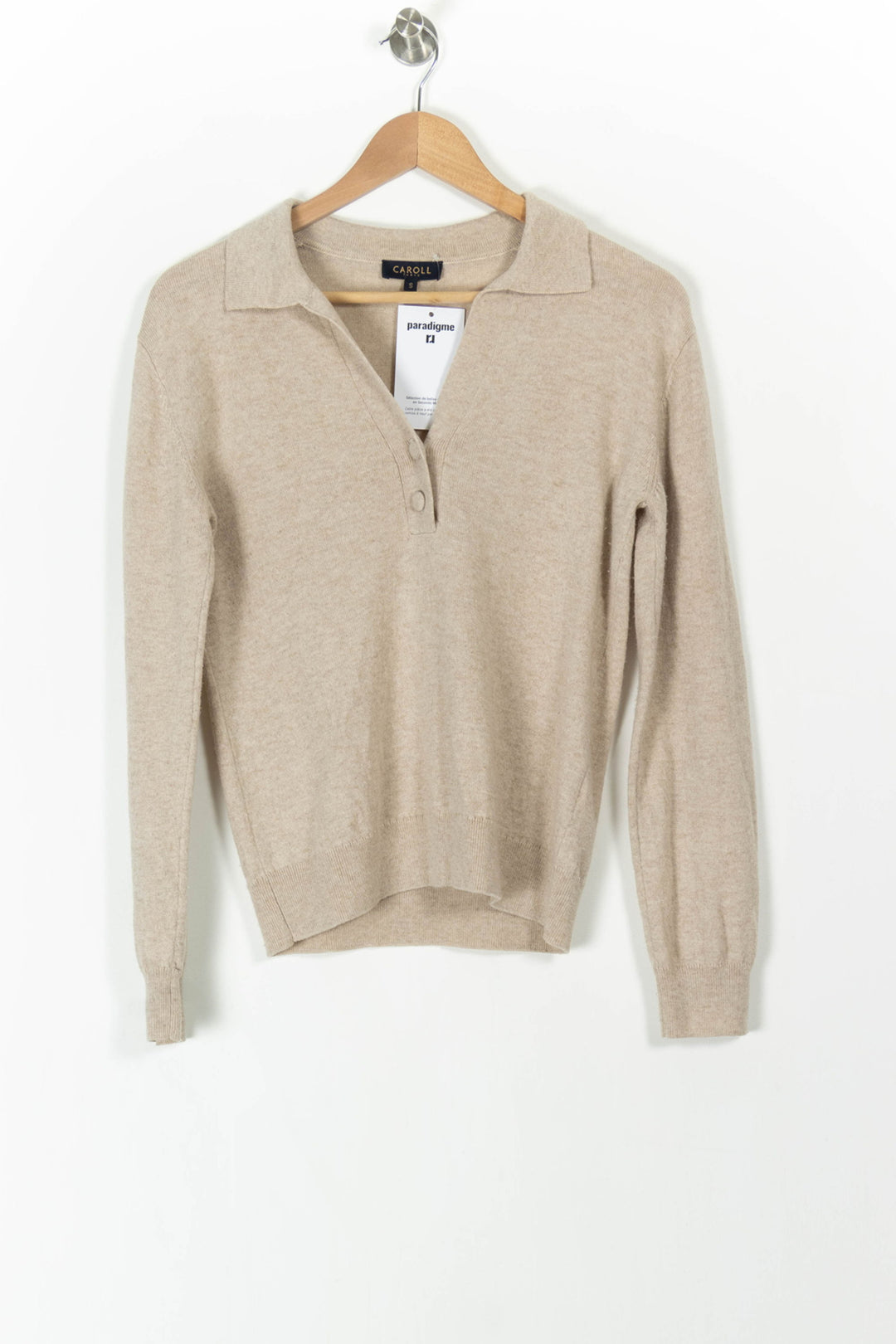 Pull Col Polo Beige - Taille S/36 de la marque Caroll | PARAD105813 - Vendu par Paradigme - Image 2