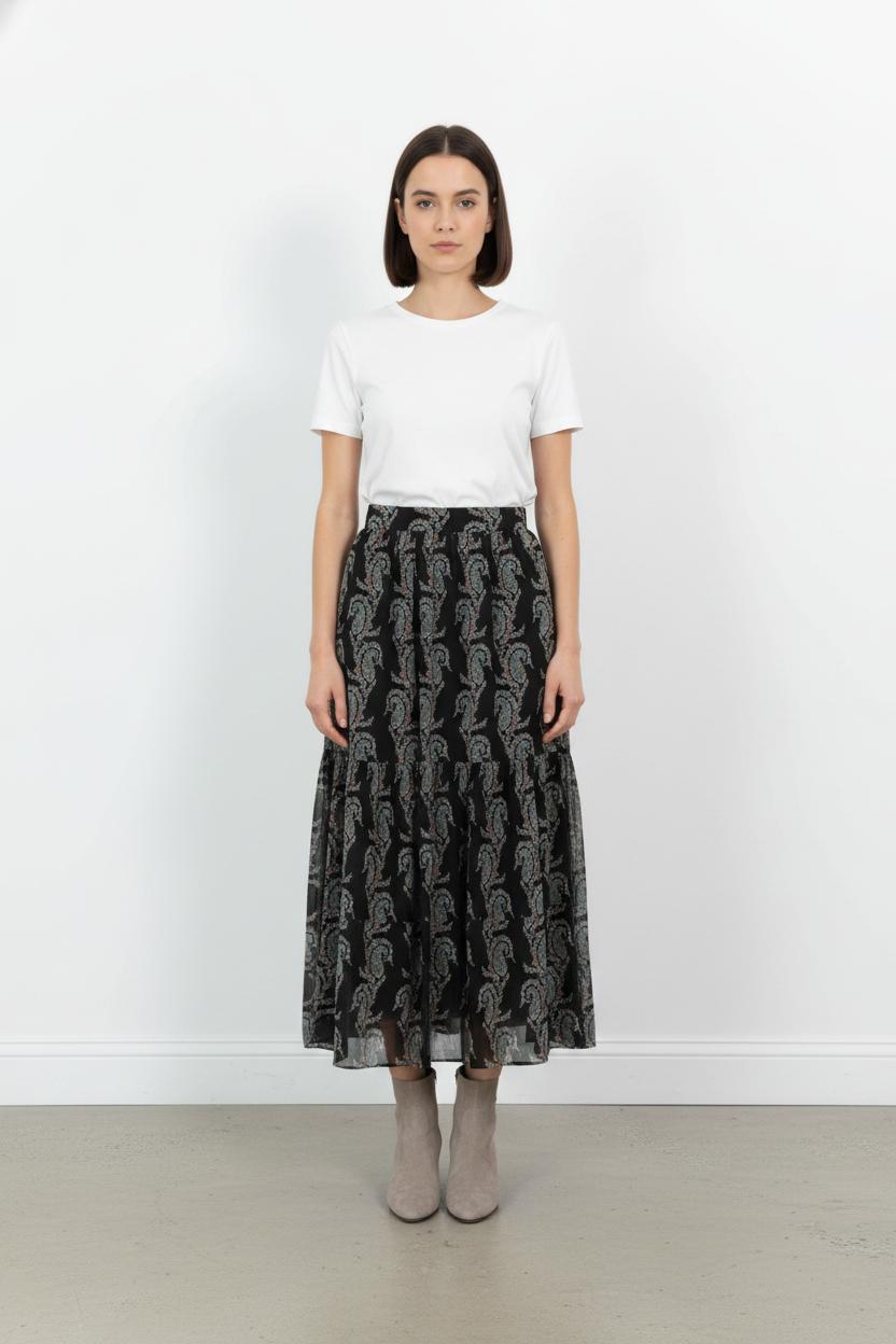 Jupe Longue Noire et Grise - Taille M/38 de la marque Claudie Pierlot | PARAD105835 - Vendu par Paradigme - Image 1