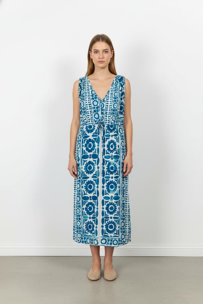 Robe Longue Bleue et Blanche - Taille XL/42 de la marque La Fée Maraboutée | PARAD105854 - Vendu par Paradigme - Image 1