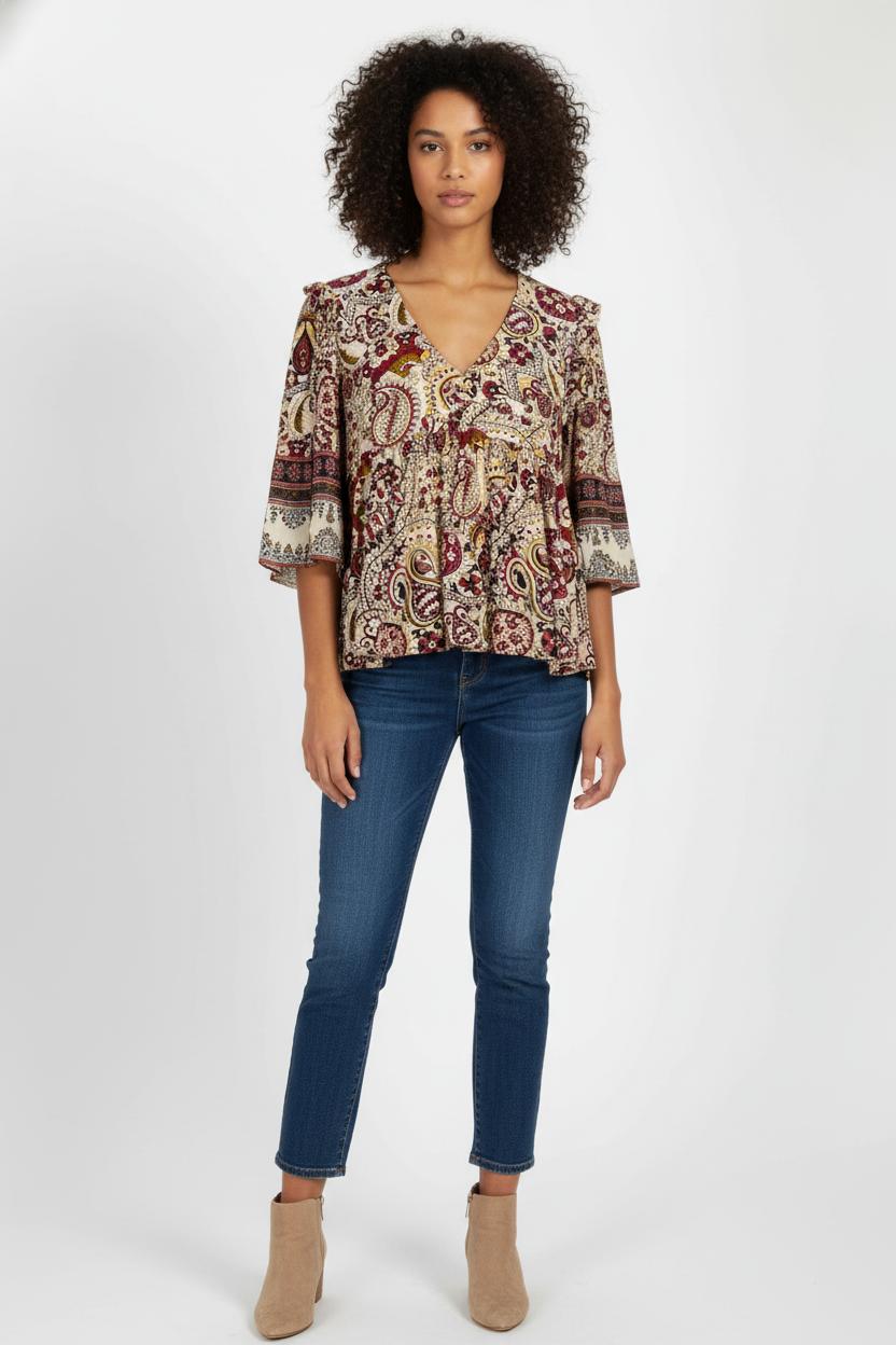 Blouse Beige et Bordeaux - Taille M/38 de la marque ba&sh | PARAD105863 - Vendu par Paradigme - Image 1