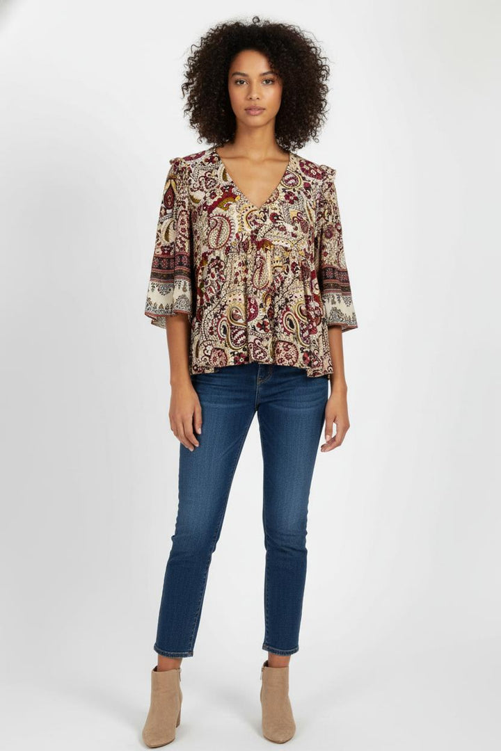Blouse Beige et Bordeaux - Taille M/38 de la marque ba&sh | PARAD105863 - Vendu par Paradigme - Image 1