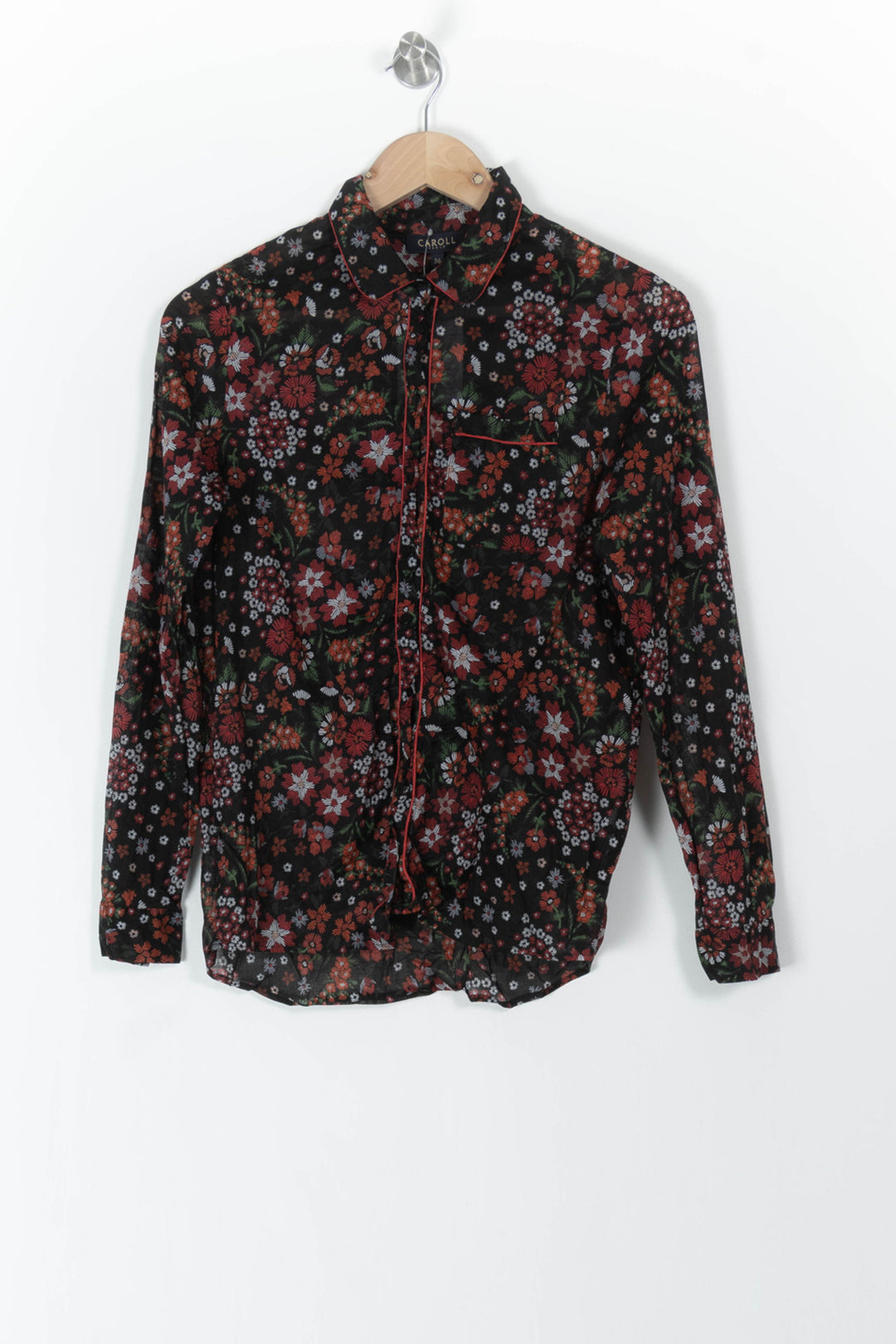 Chemise Fleurie Noire et Rouge - Taille S/36 de la marque Caroll | PARAD105930 - Vendu par Paradigme - Image 2