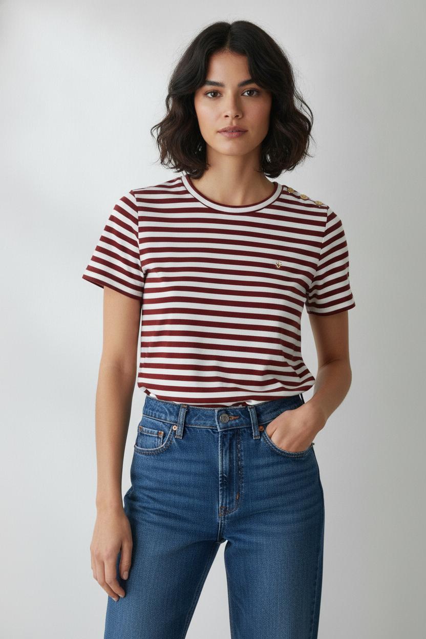 Marinière Bordeaux et Blanche - Taille XS/34 de la marque Des petits hauts | PARAD105974 - Vendu par Paradigme - Image 1