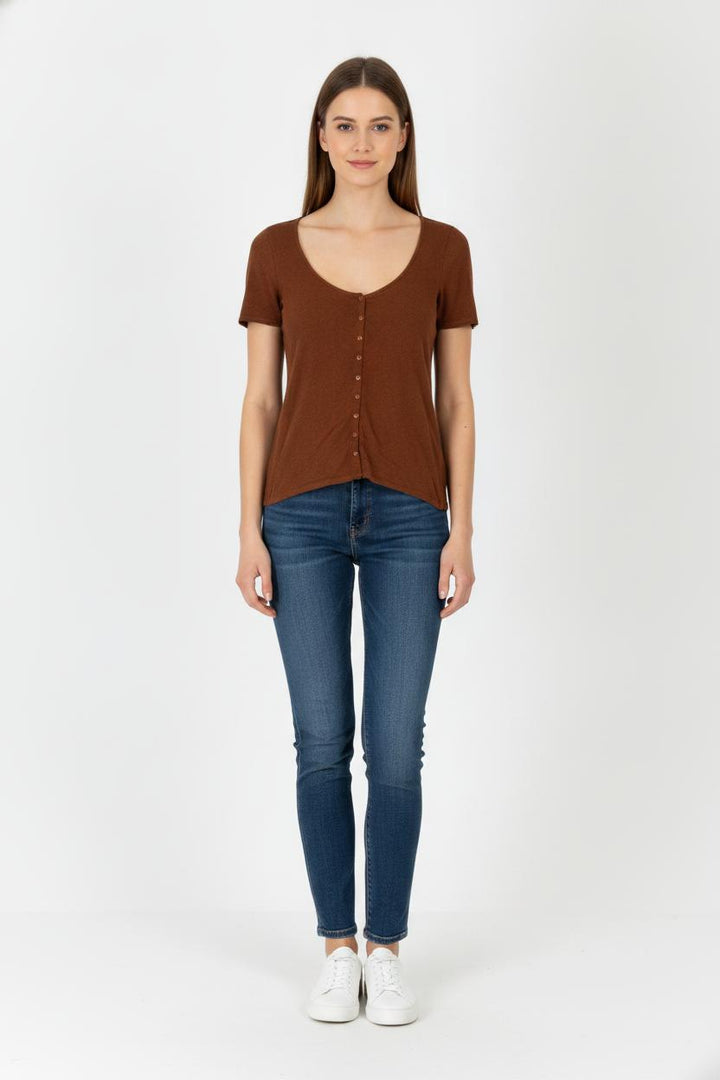 Tee-shirt Marron - Taille XS/34 de la marque Sézane | PARAD105991 - Vendu par Paradigme - Image 1