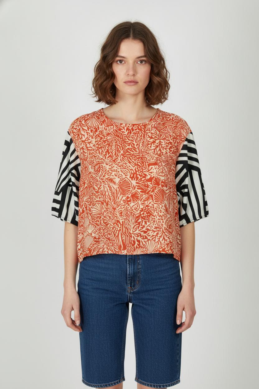 Blouse Orange et Noire - Taille S/36 de la marque Indies | PARAD106016 - Vendu par Paradigme - Image 1