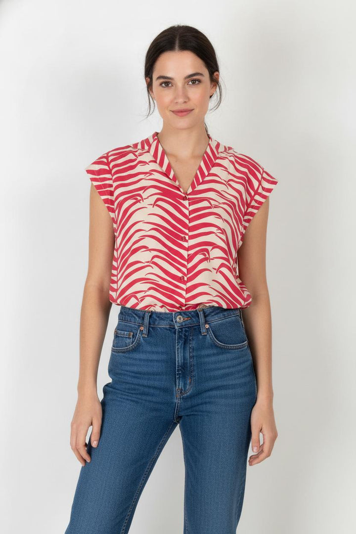 Blouse Rouge et Beige - Taille M/38 de la marque Indies | PARAD106024 - Vendu par Paradigme - Image 1