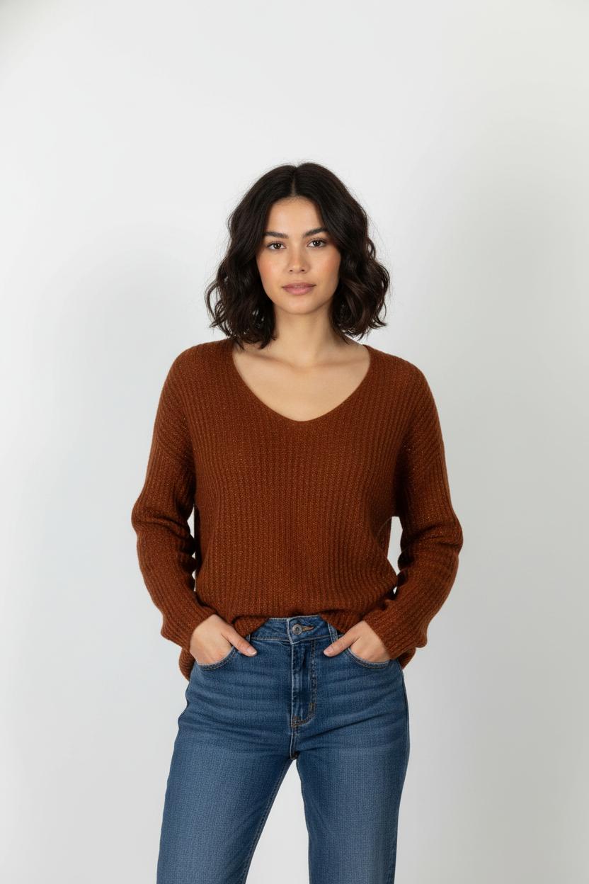 Pull Marron - Taille S/36 de la marque La Fée Maraboutée | PARAD106061 - Vendu par Paradigme - Image 1