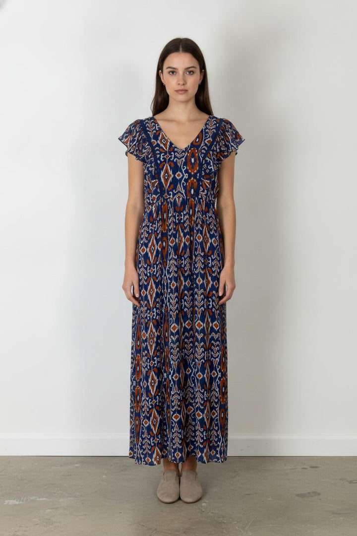 Robe Longue Bleue et Orange - Taille S/36 de la marque La Fée Maraboutée | PARAD106071 - Vendu par Paradigme - Image 1