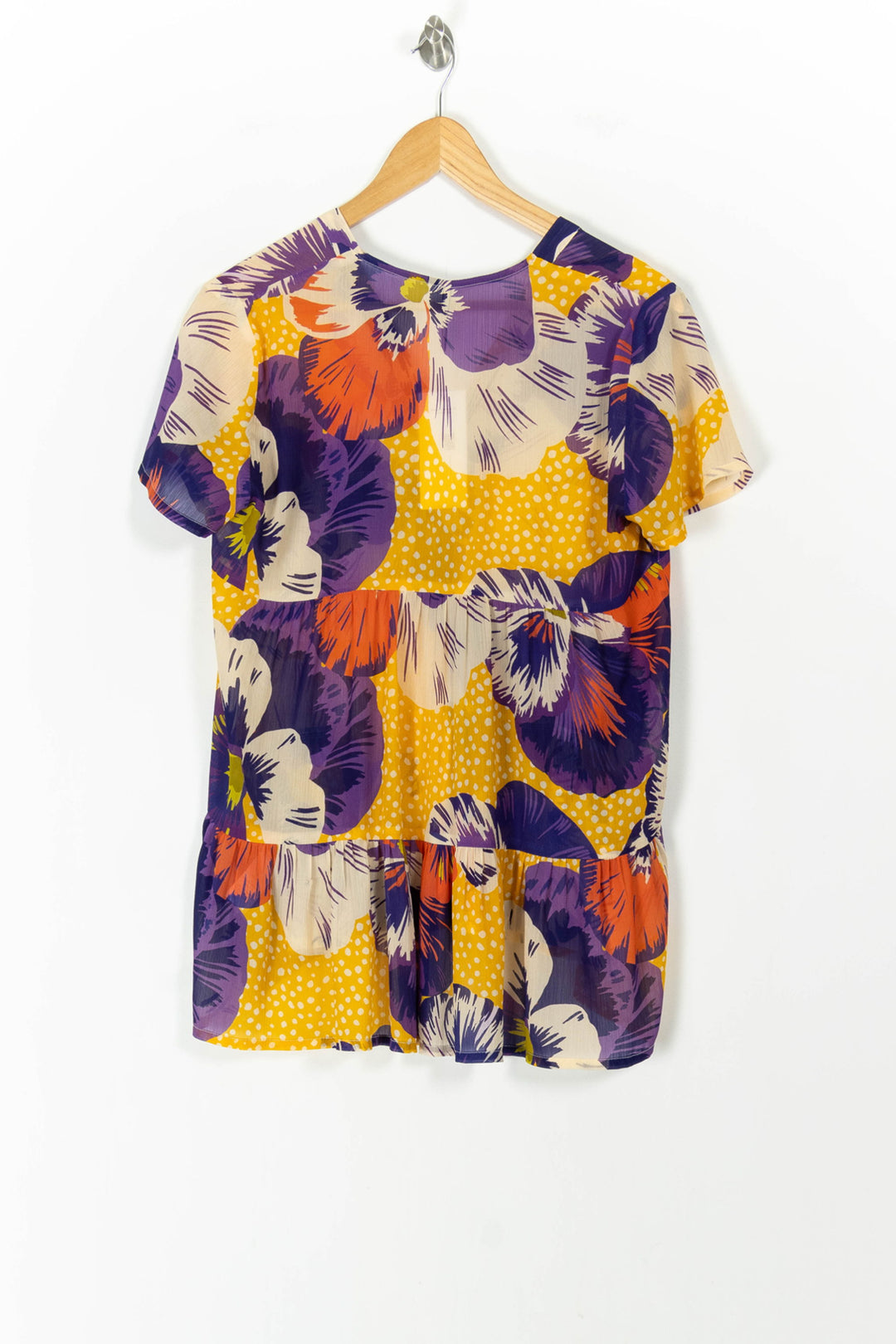 Blouse Fleurie Jaune et Violette - Taille M/38 de la marque Indies | PARAD106151 - Vendu par Paradigme - Image 4