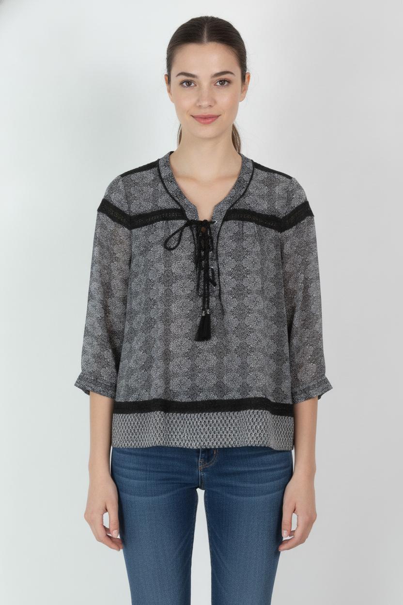 Blouse Grise et Noire - Taille M/38 de la marque The Kooples | PARAD106203 - Vendu par Paradigme - Image 1