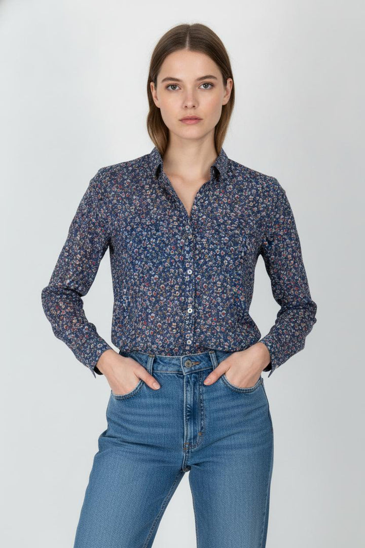 Chemise Fleurie Bleue - Taille S/36 de la marque Caroll | PARAD106227 - Vendu par Paradigme - Image 1