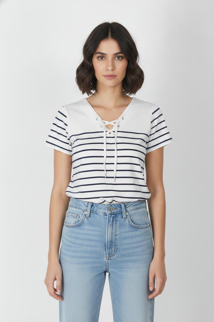 Tee-shirt Blanc et Bleu Marin - Taille XS/34 de la marque Comptoir des Cotonniers | PARAD106230 - Vendu par Paradigme - Image 1