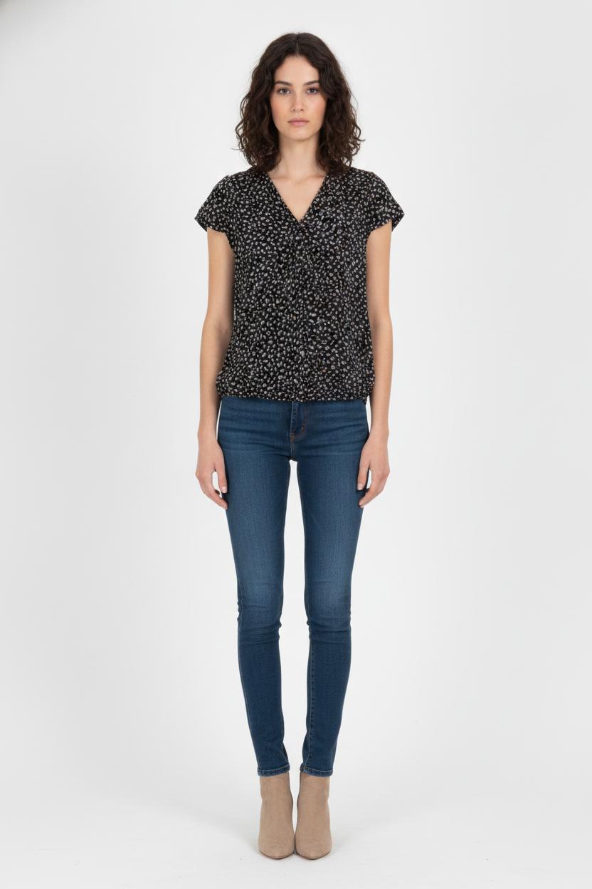 Blouse Noire à Motifs Blancs - Taille S/36 de la marque Caroll | PARAD106233 - Vendu par Paradigme - Image 1