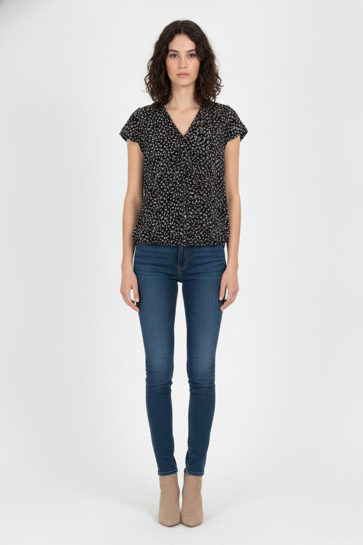 Blouse Noire à Motifs Blancs - Taille S/36 de la marque Caroll | PARAD106233 - Vendu par Paradigme - Image 1