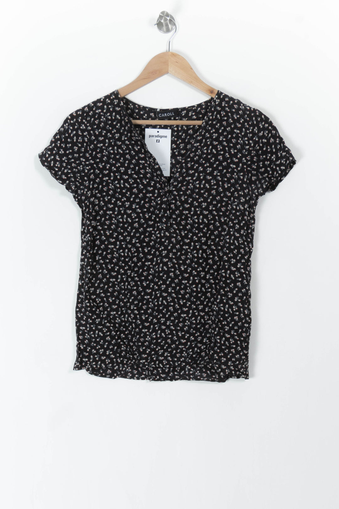 Blouse Noire à Motifs Blancs - Taille S/36 de la marque Caroll | PARAD106233 - Vendu par Paradigme - Image 2