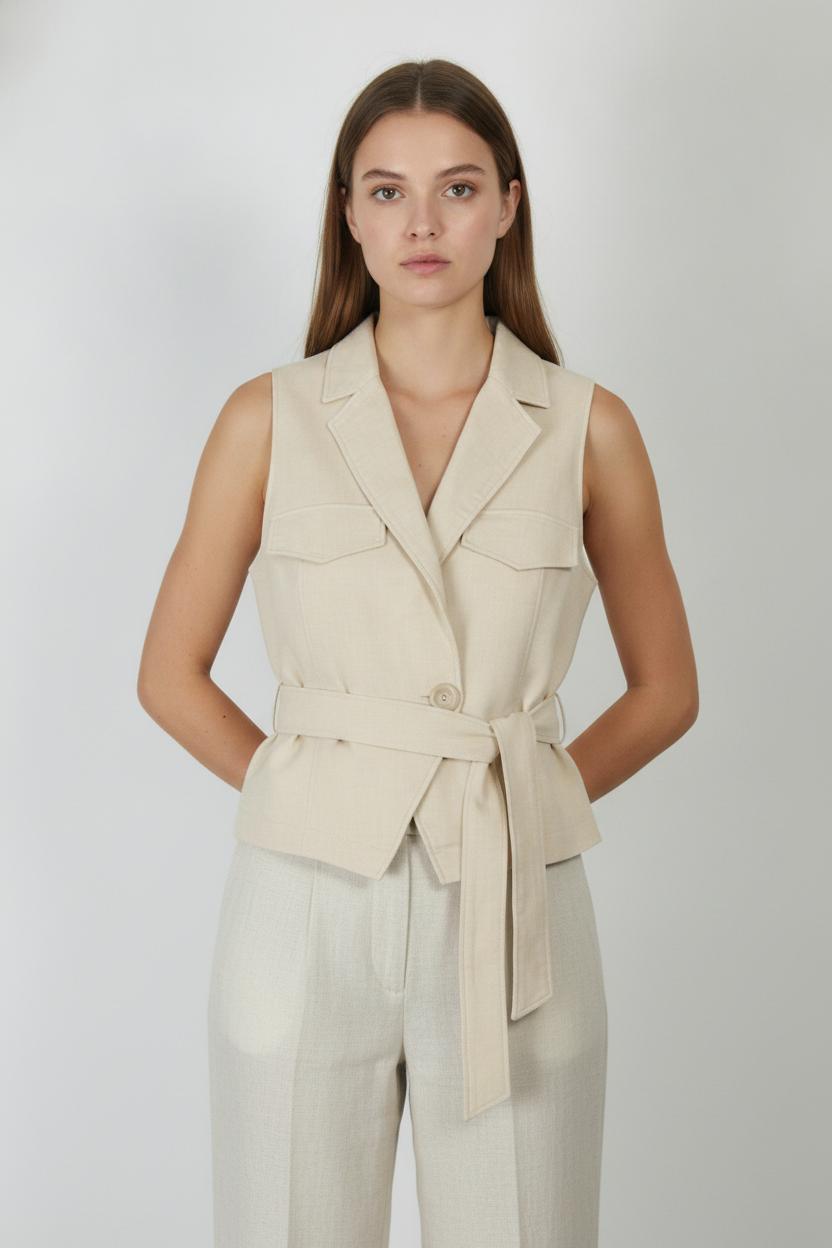Gilet Sans Manches Beige - Taille S/36 de la marque Maison 123 | PARAD106234 - Vendu par Paradigme - Image 1