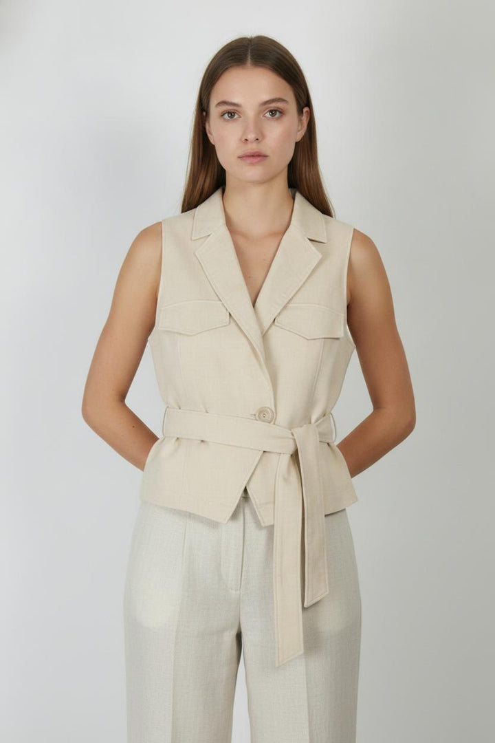 Gilet Sans Manches Beige - Taille S/36 de la marque Maison 123 | PARAD106234 - Vendu par Paradigme - Image 1