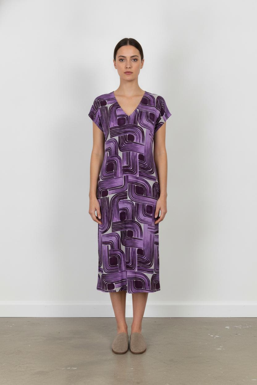 Robe Longue Violette et Grise - Taille L/40 de la marque La Fée Maraboutée | PARAD106236 - Vendu par Paradigme - Image 1