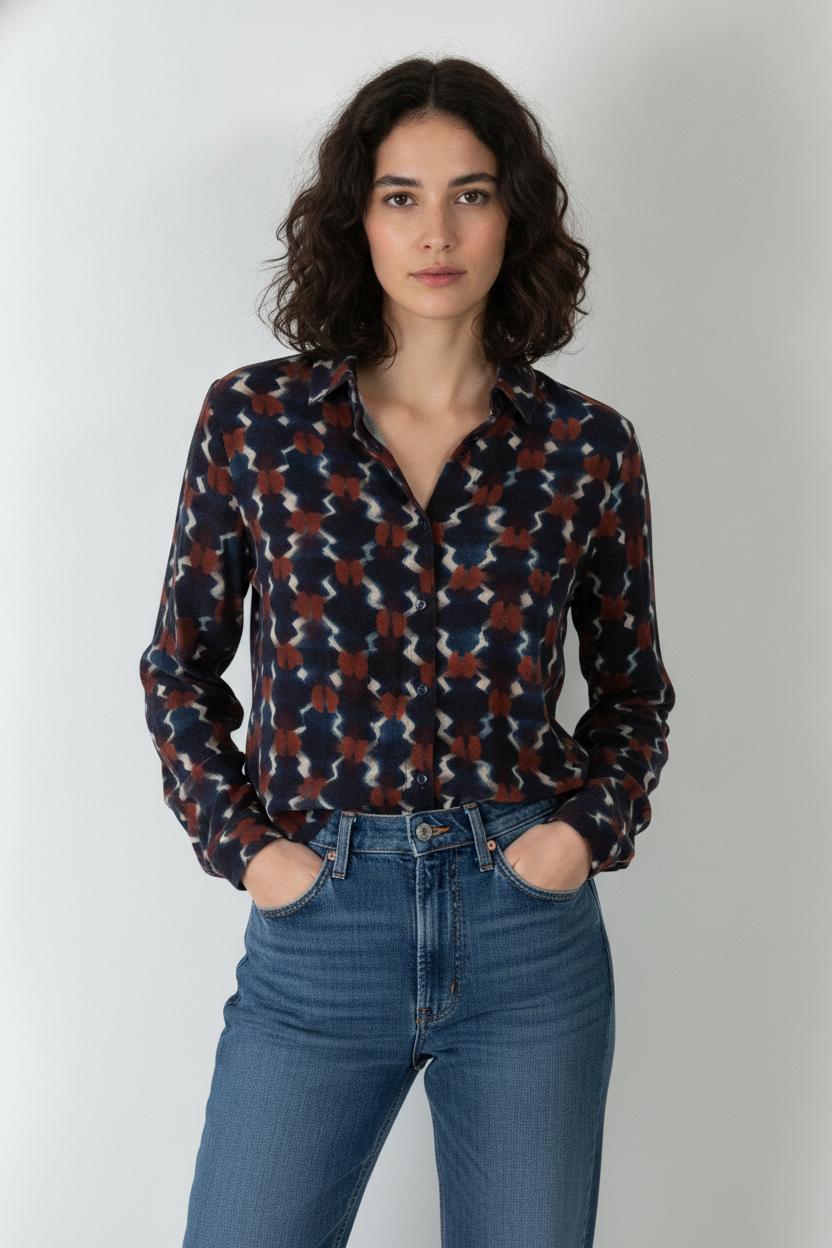 Chemisier Bleu et Marron - Taille XL/42 de la marque La Fée Maraboutée | PARAD106303 - Vendu par Paradigme - Image 1