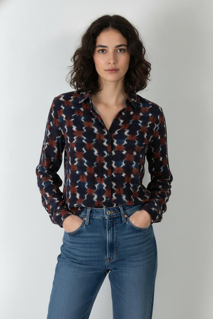 Chemisier Bleu et Marron - Taille XL/42 de la marque La Fée Maraboutée | PARAD106303 - Vendu par Paradigme - Image 1