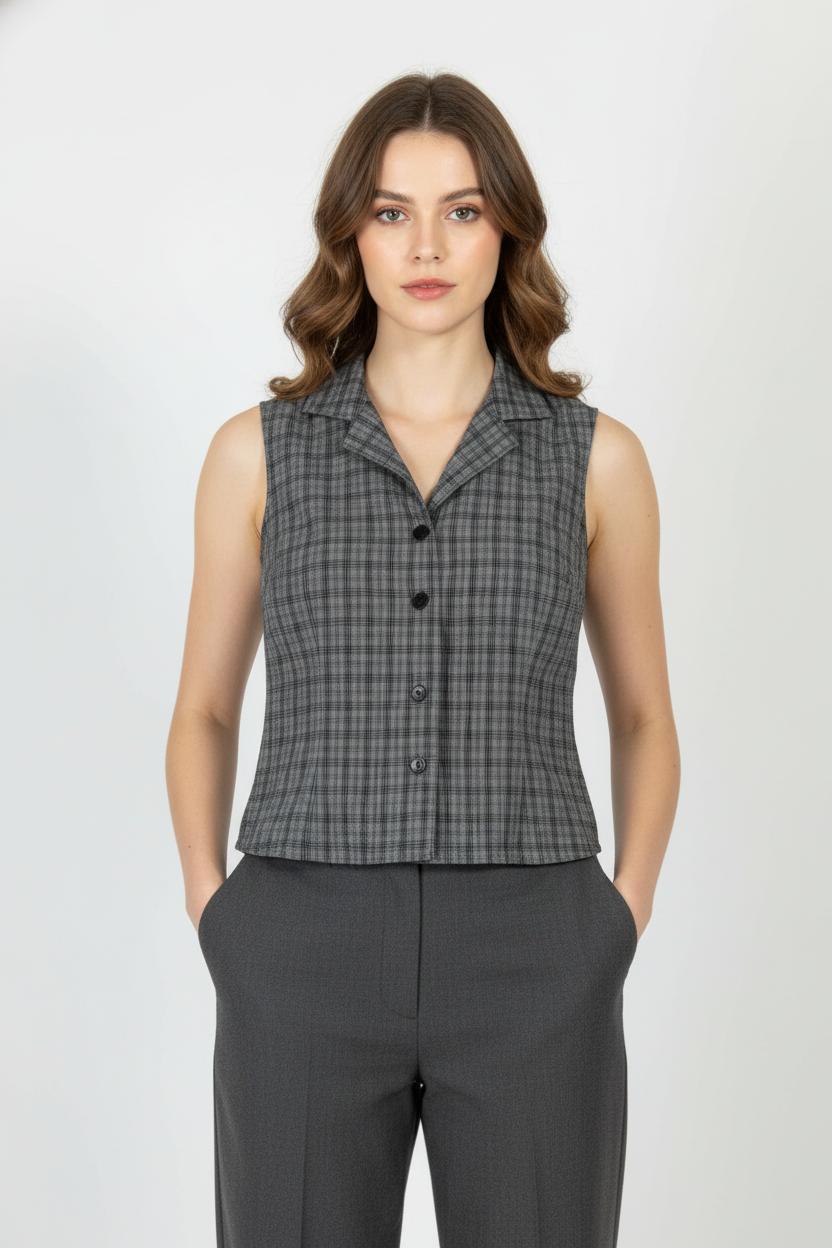 Blouse Sans Manches Grise - Taille S/36 de la marque Agnès b. | PARAD106346 - Vendu par Paradigme - Image 1