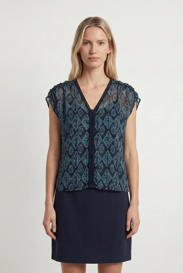 Blouse Bleue et Noire - Taille M/38 de la marque La Fée Maraboutée | PARAD106421 - Vendu par Paradigme - Image 1