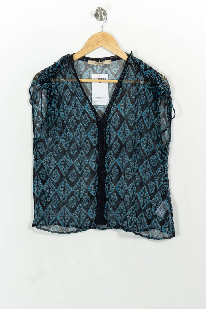 Blouse Bleue et Noire - Taille M/38 de la marque La Fée Maraboutée | PARAD106421 - Vendu par Paradigme - Image 2