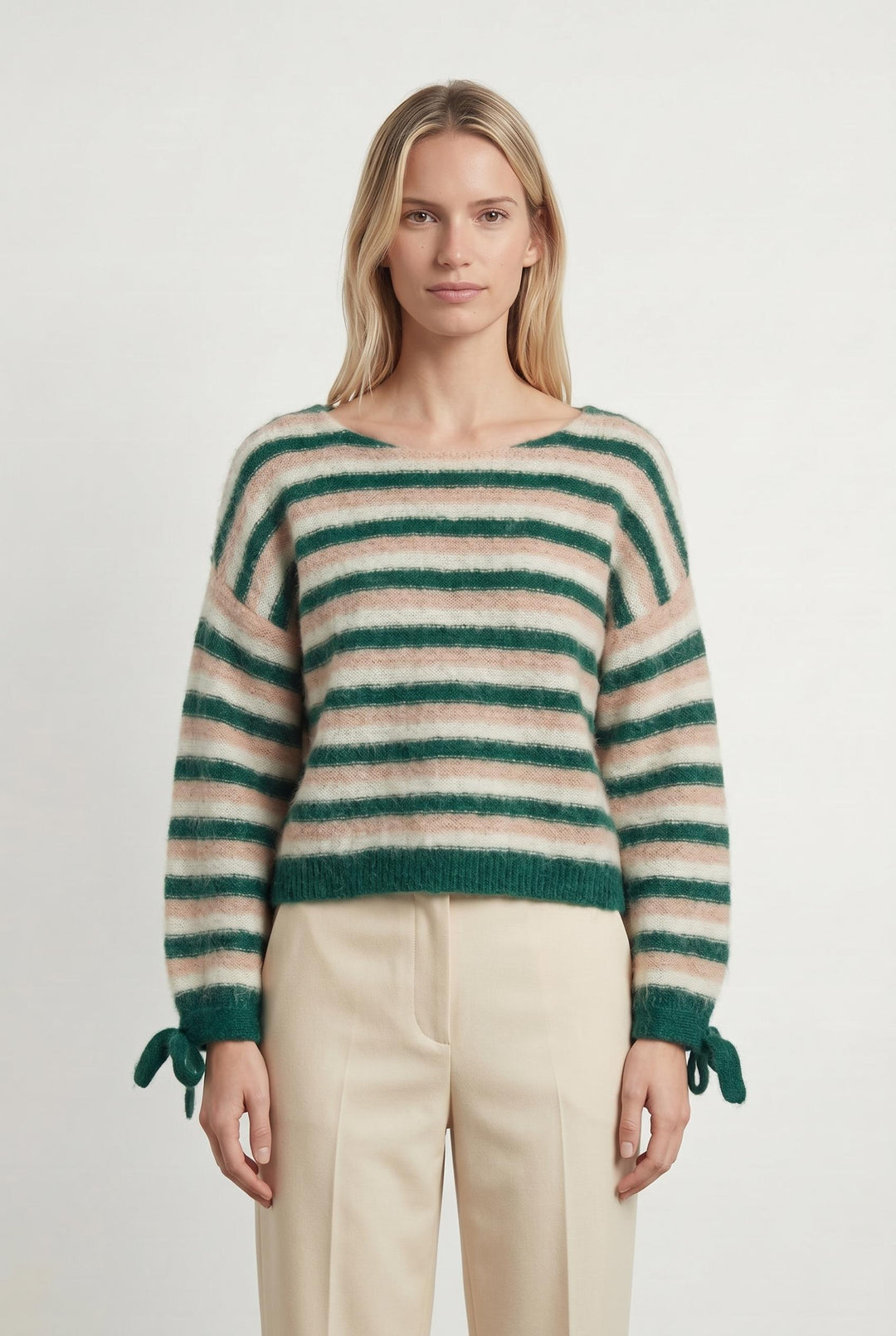 Pull Rayé Vert et Beige - Taille M/38 de la marque Des petits hauts | PARAD106442 - Vendu par Paradigme - Image 1