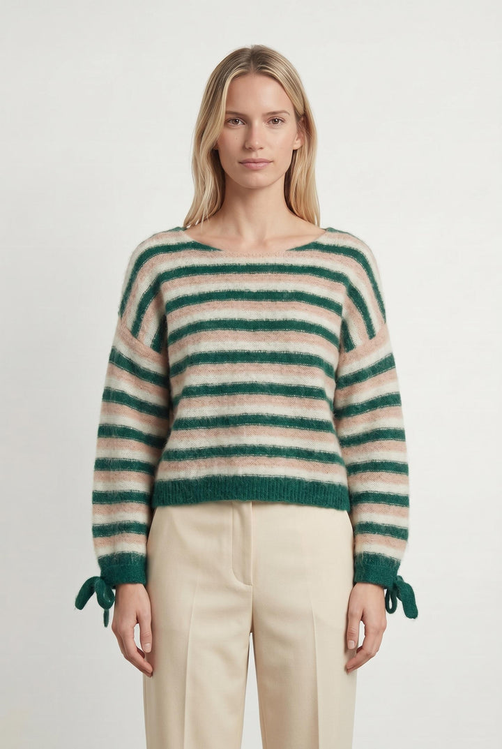 Pull Rayé Vert et Beige - Taille M/38 de la marque Des petits hauts | PARAD106442 - Vendu par Paradigme - Image 1