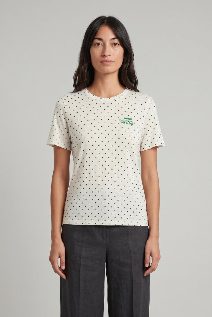 Tee-shirt Blanc à Pois Noirs - Taille S/36 de la marque Maje | PARAD106483 - Vendu par Paradigme - Image 1