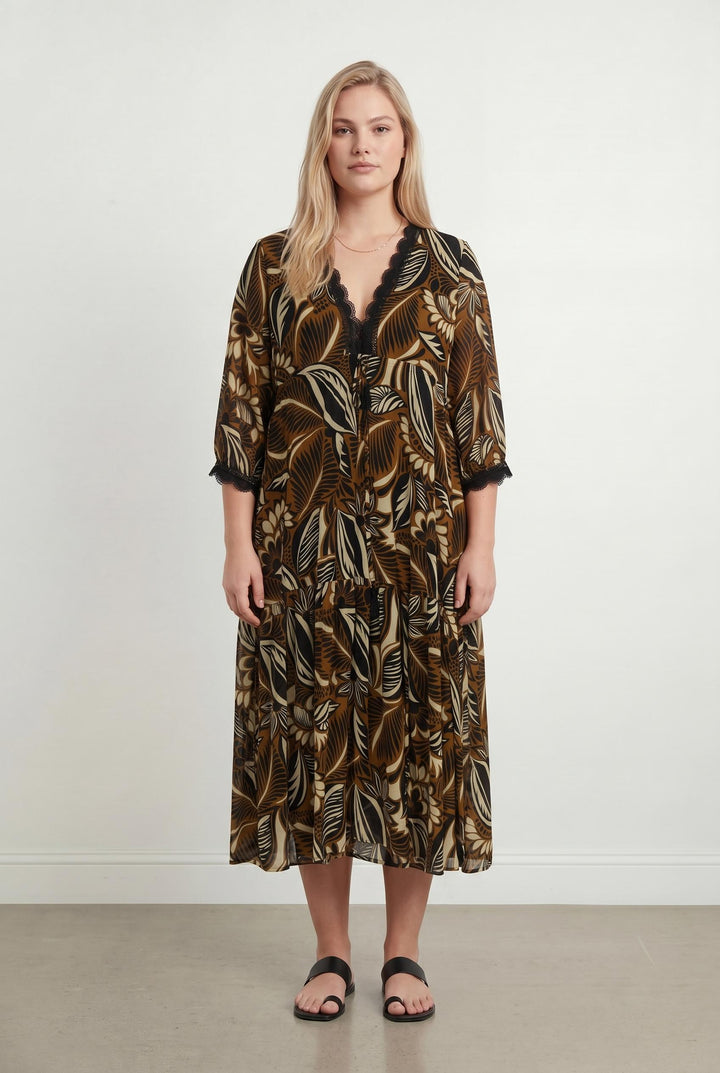 Robe Longue Marron et Noire - Taille XXXL/46 de la marque Indies | PARAD106491 - Vendu par Paradigme - Image 1