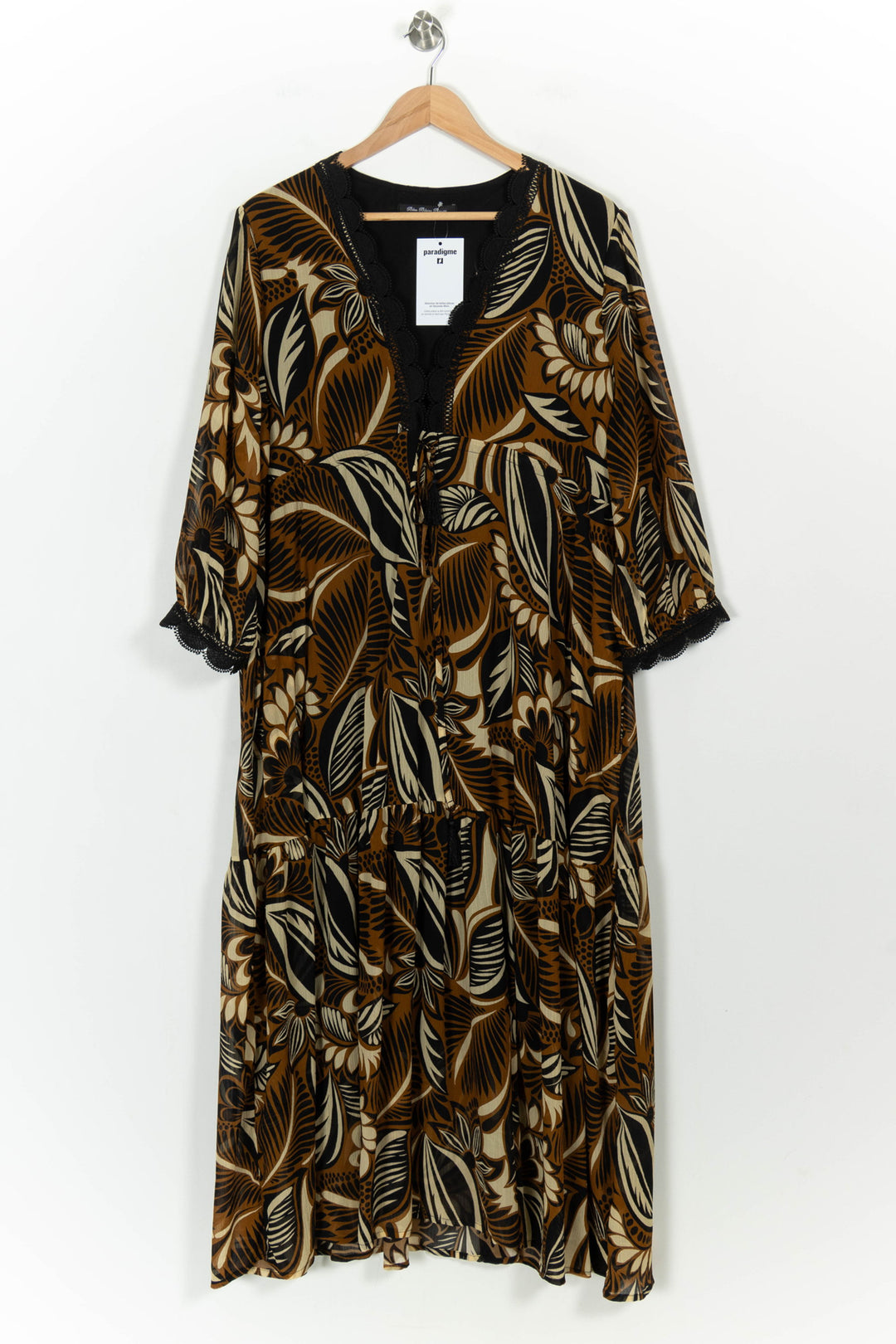 Robe Longue Marron et Noire - Taille XXXL/46 de la marque Indies | PARAD106491 - Vendu par Paradigme - Image 2