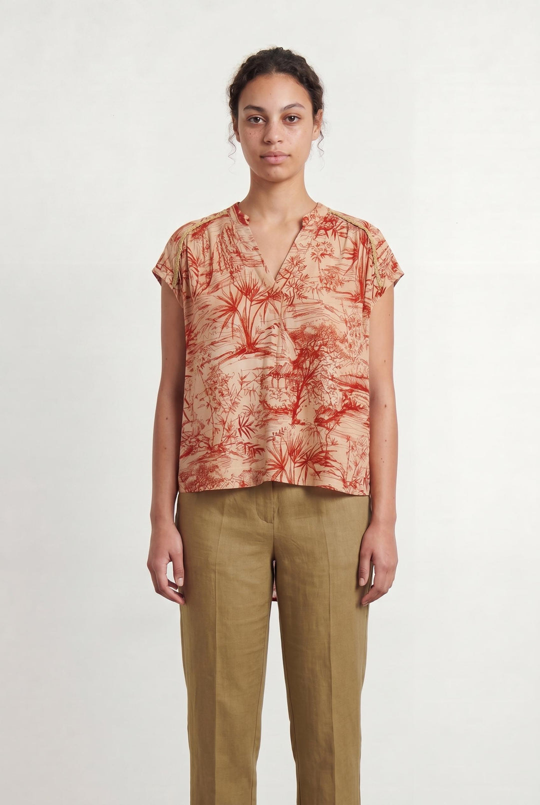 Blouse Orange et Beige - Taille L/40 de la marque Indies | PARAD106492 - Vendu par Paradigme - Image 1