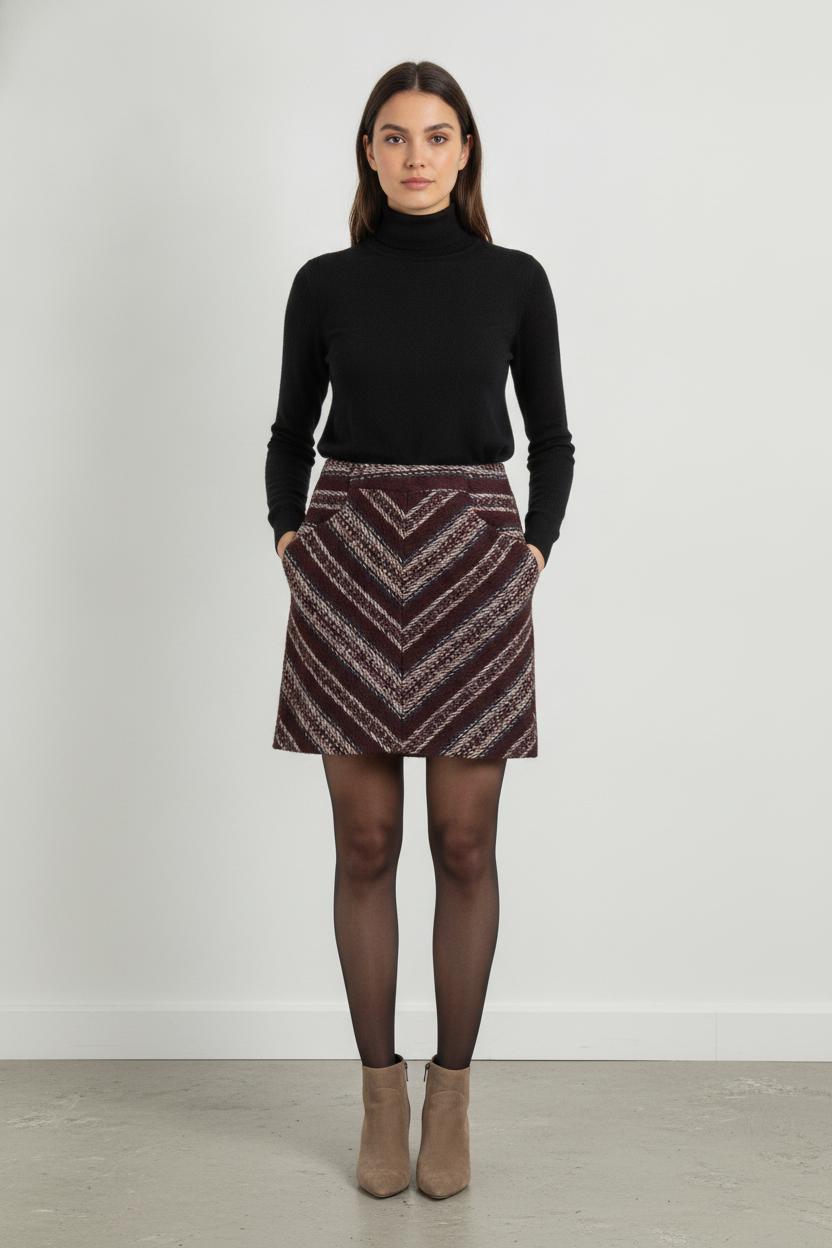 Jupe Courte Bordeaux et Beige - Taille S/36 de la marque Caroll | PARAD106556 - Vendu par Paradigme - Image 1