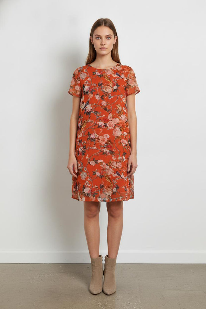 Robe Fleurie Orange et Rose - Taille S/36 de la marque La Fée Maraboutée | PARAD106575 - Vendu par Paradigme - Image 1