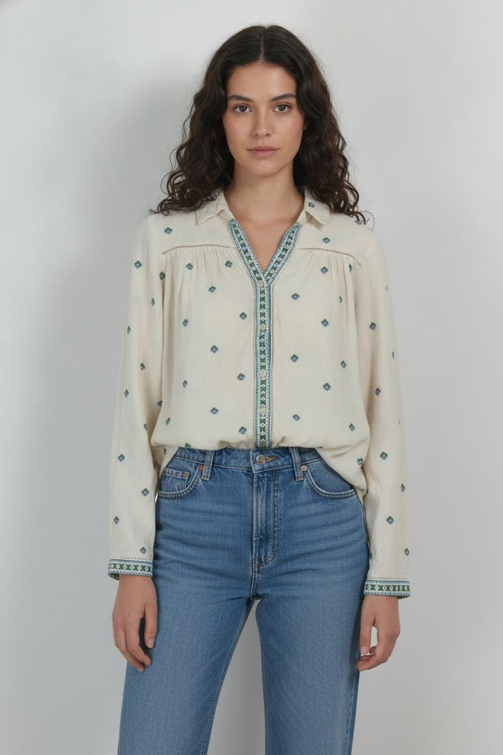 Blouse Beige et Verte - Taille S/36 de la marque Louizon | PARAD106661 - Vendu par Paradigme - Image 1