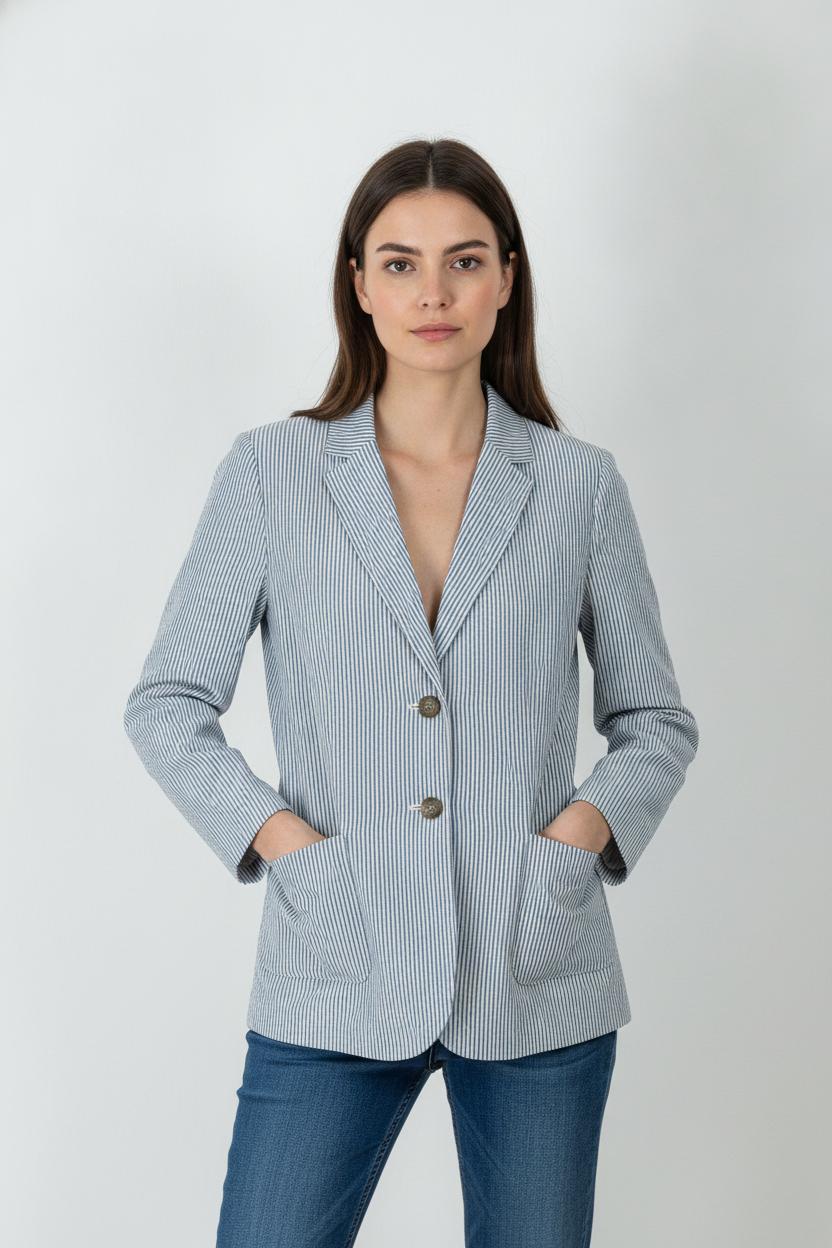 Blazer Rayé Bleu et Blanc - Taille XXL/44 de la marque Weekend Max Mara | PARAD106691 - Vendu par Paradigme - Image 1